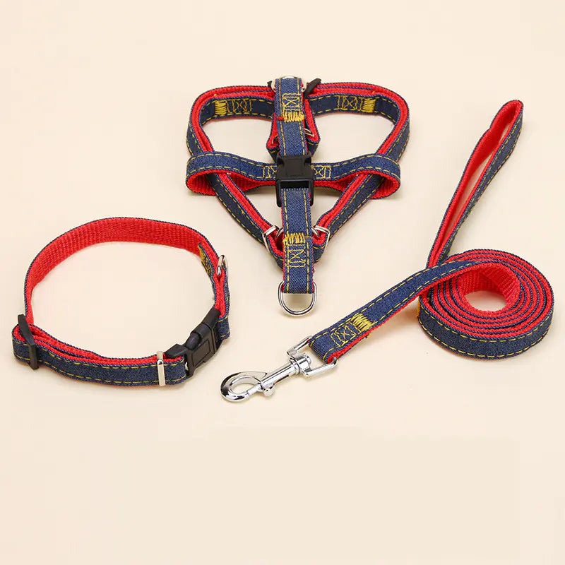 Denim Pet Leash with Wear-Resistant Chest Strap