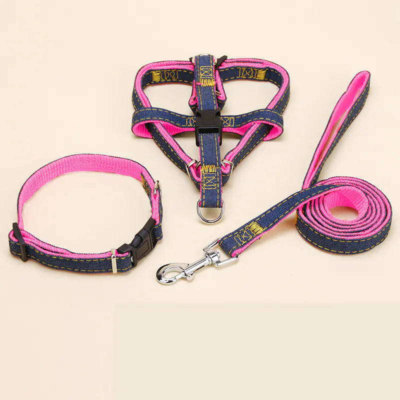 Denim Pet Leash with Wear-Resistant Chest Strap