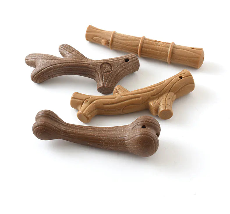 Juguete masticable duradero de madera de pino para perros - Forma de hueso interactivo
