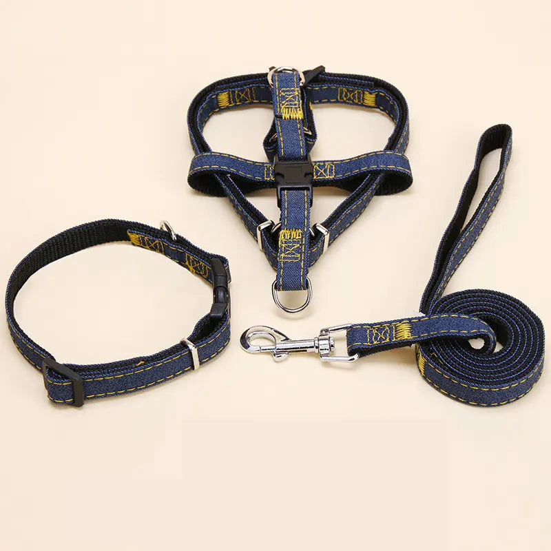 Denim Pet Leash with Wear-Resistant Chest Strap